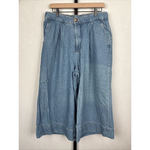 Pilcro Denim - Anthropologie Pilcro Wide Leg Cropped Jeans Women's 32P Petite Blue Lightweight